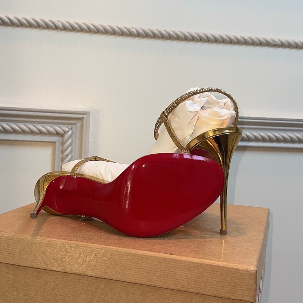 Christian Louboutin Rosalie 100mm Strass Gold Crystal Sandals 40EU - Picture 9 of 11